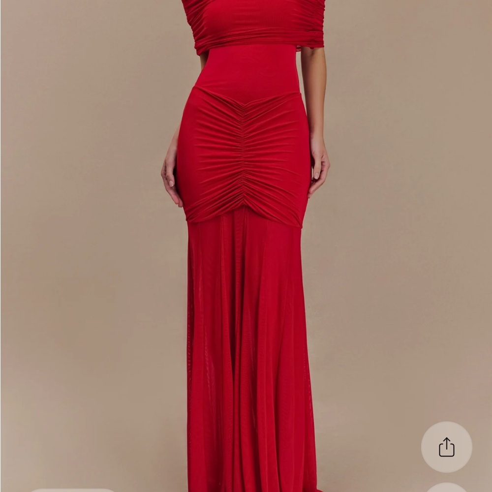 Meshki Red Ruched Maxi Dress